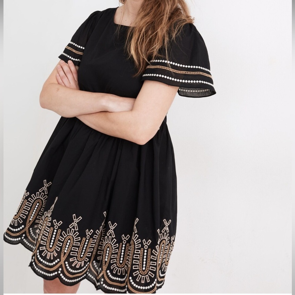 Embroidered Eyelet Puff-Sleeve Mini Dress